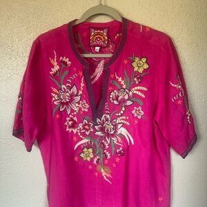Johnny Was Fuchsia Embroidered Blouse